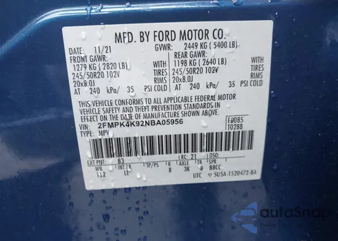 2022 Ford Edge Titanium from USA, damaged, VIN 2FMPK4K92NBA05956